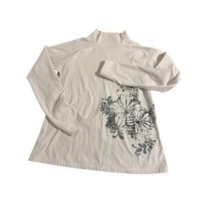 Reebok Womens  Ladies White Long Sleeve Floral Athletic Stretch ShirtTop Size XL
